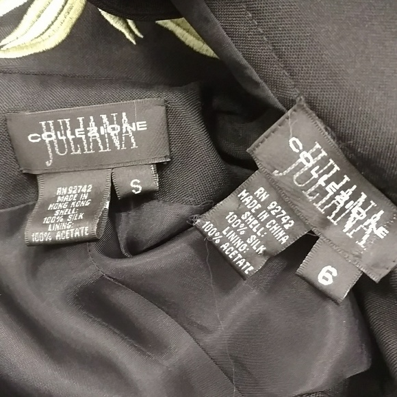 Incredible Silk Vintage Suit Floral Long Embroidered Floral Jacket Black Pants - Picture 6 of 8